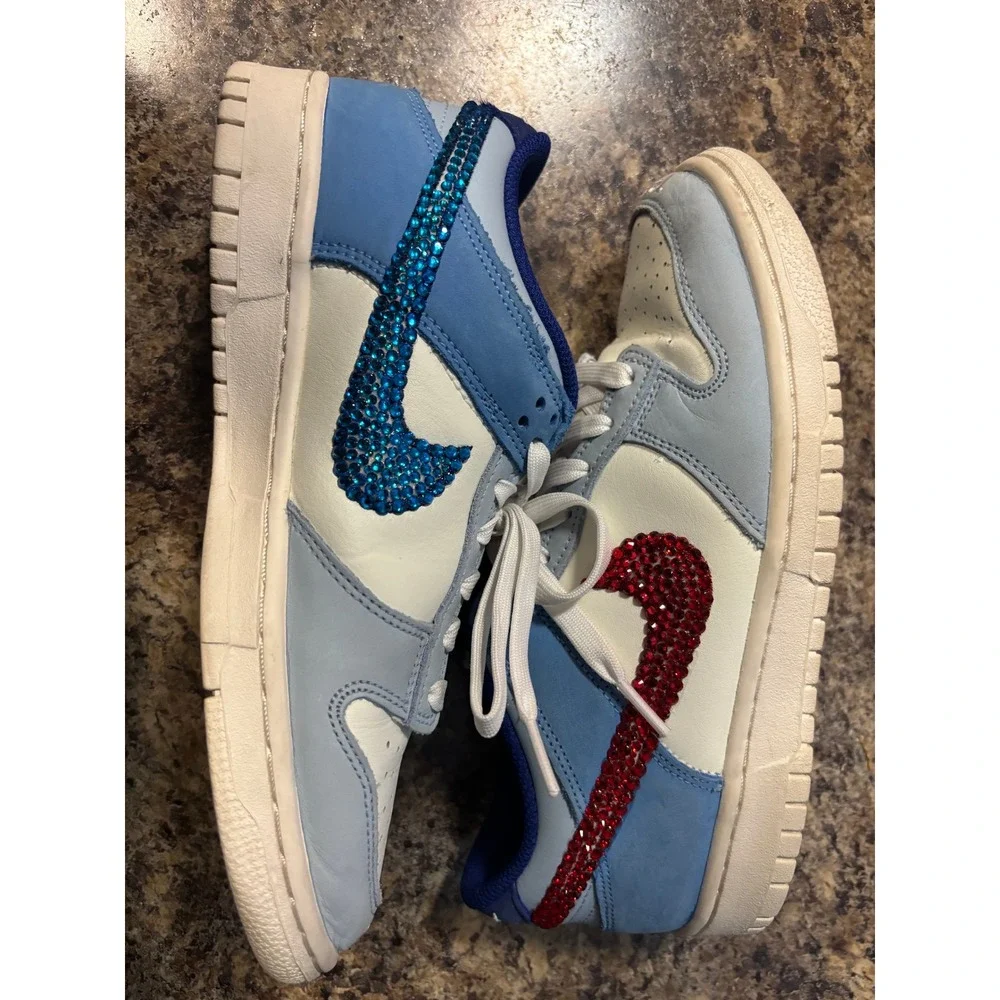 Nike Dunk Low SE Industrial Blue White Rhinestone Kids 6Y HF5742-111 Sneakers